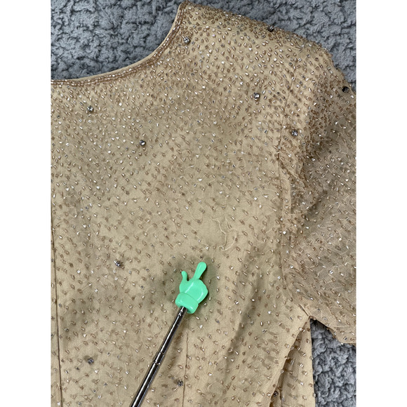 Jovani Blouse Womens Size 6P Silk Sequins Vintage Gatsby Padded Shoulders - Picture 12 of 13